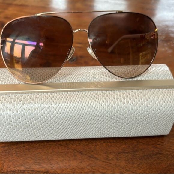 Jimmy Choo Gold Frame Havana Womens Aviator Sunglasses Case Oversized - Picture 4 of 4
